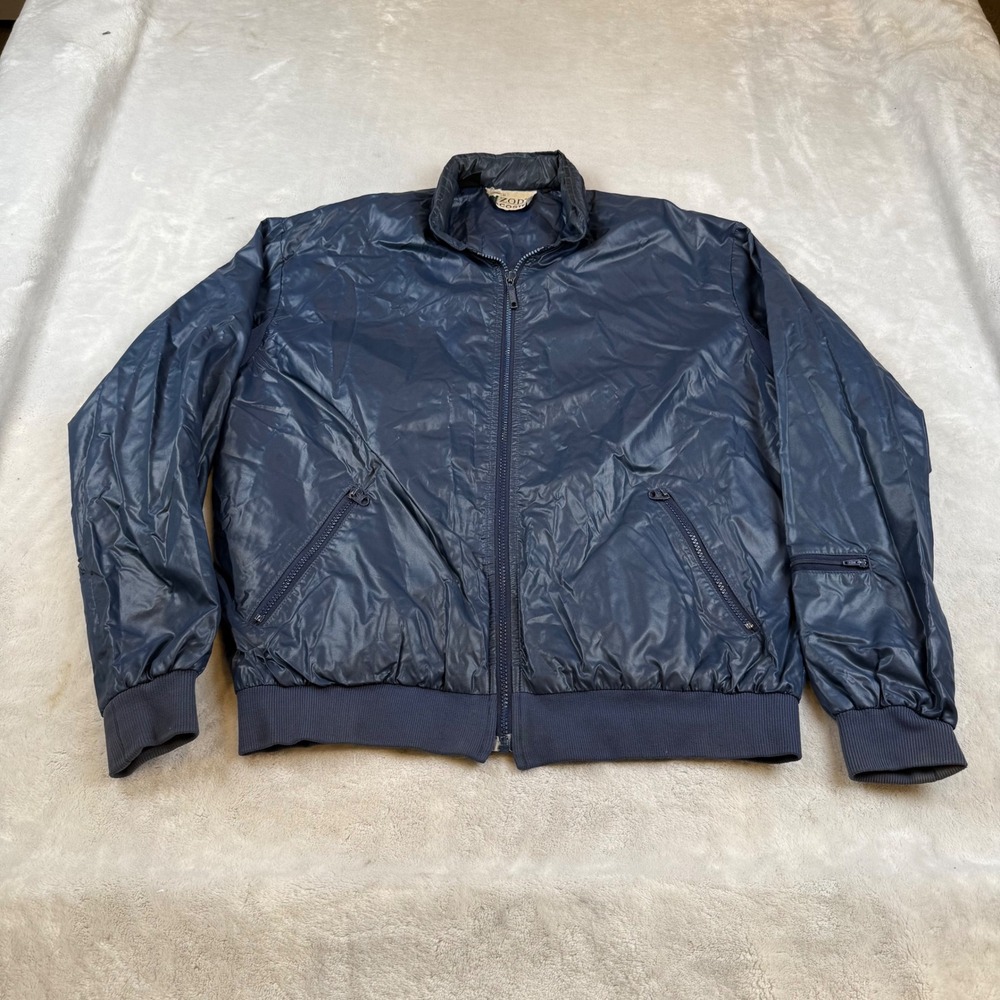 Vintage Izod Lacoste Mens Navy Blue Nylon‎ Windbreaker Jacket Hooded Large